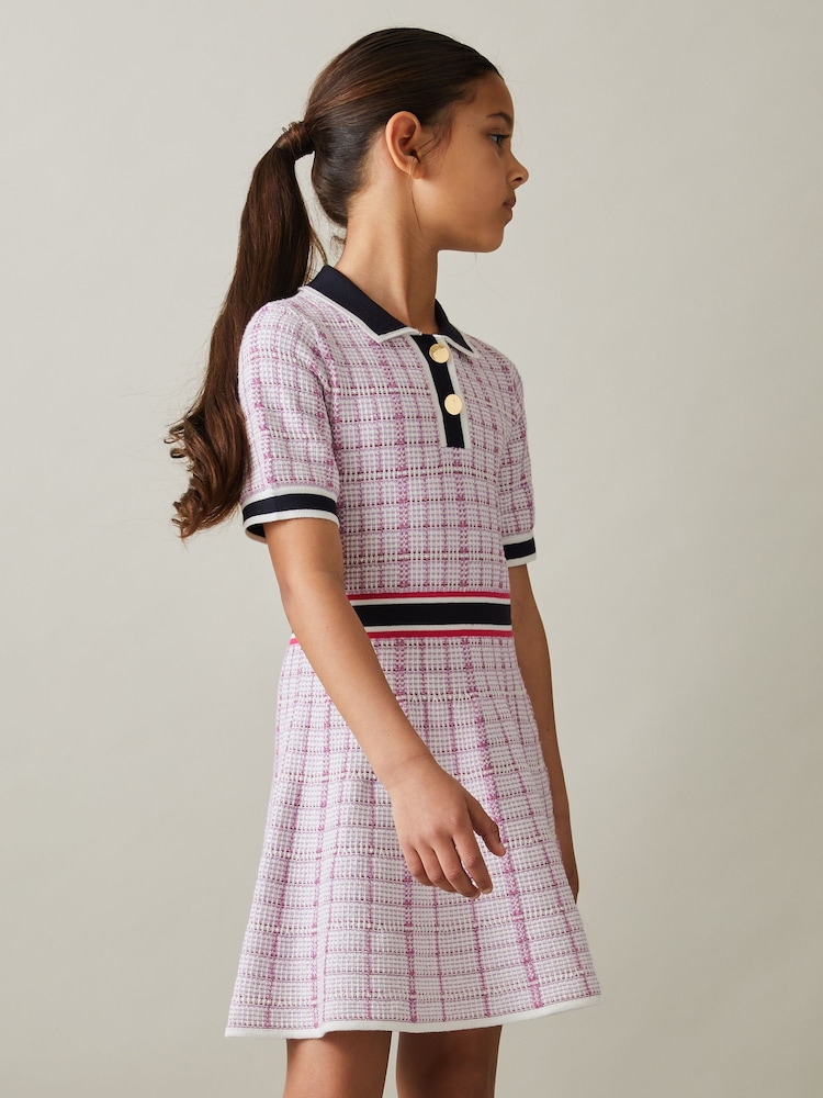 Reiss Pink Bella 9-13 yrs Knitted Metallic Polo-Neck Dress - Image 1 of 4