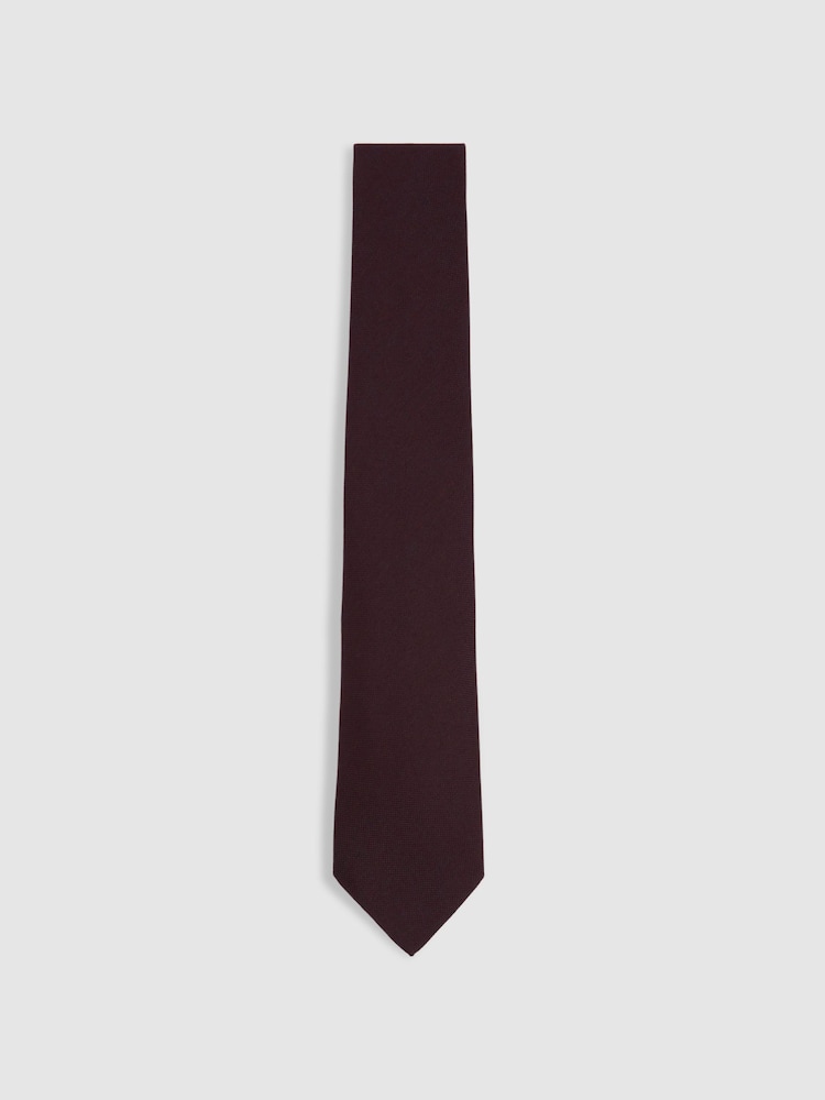 Reiss Bordeaux Baratti Plain Woven Tie with Silk and Wool - Image 1 of 4