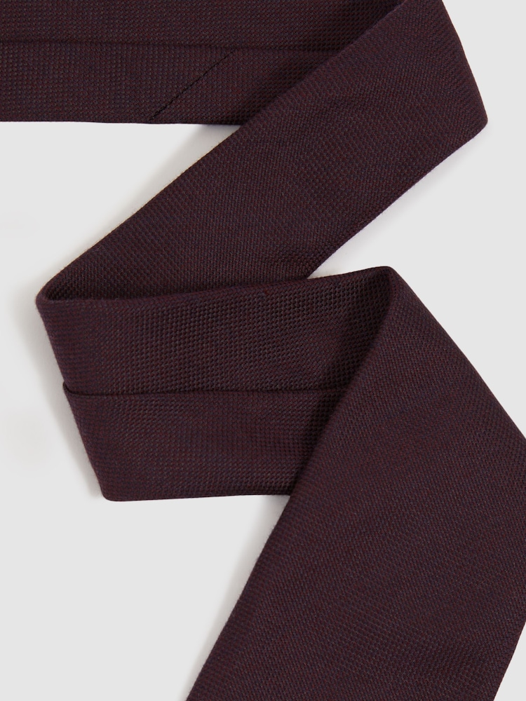 Reiss Bordeaux Baratti Plain Woven Tie with Silk and Wool - Image 2 of 4