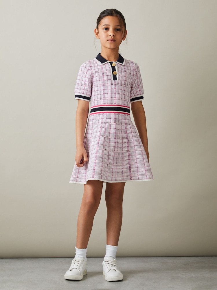 Reiss Pink Bella 4-9 yrs Knitted Metallic Polo-Neck Dress - Image 1 of 4
