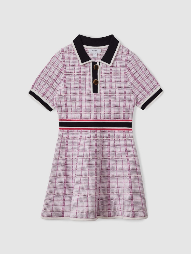 Reiss Pink Bella 4-9 yrs Knitted Metallic Polo-Neck Dress - Image 2 of 4