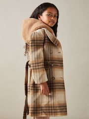 Reiss Brown Maeve 9-13 yrs Checked Wool Blend Blindseam Coat - Image 1 of 5