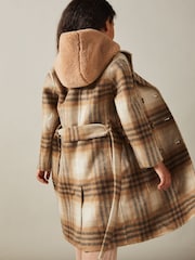 Reiss Brown Maeve 9-13 yrs Checked Wool Blend Blindseam Coat - Image 4 of 5