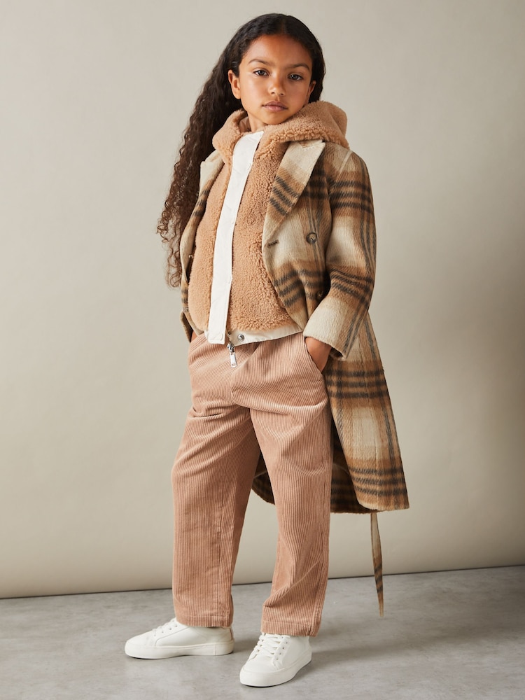 Reiss Brown Maeve 13-14 yrs Checked Wool Blend Blindseam Coat - Image 2 of 5