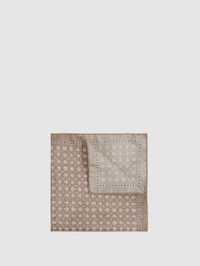 Reiss Oatmeal Pulcino Reversible Silk Pocket Square - Image 1 of 5