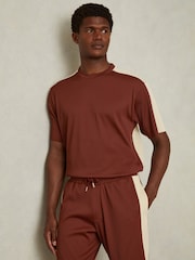 Reiss Rust Red/Off White Canyon Oversized Plisse Crew Neck T-Shirt - Image 1 of 4