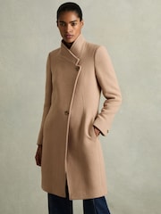Reiss Light Camel Maude Petite Wool Blend Longline Double Breasted Coat - Image 1 of 8
