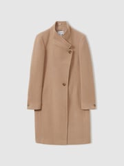 Reiss Light Camel Maude Petite Wool Blend Longline Double Breasted Coat - Image 2 of 8
