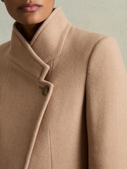 Reiss Light Camel Maude Petite Wool Blend Longline Double Breasted Coat - Image 5 of 8