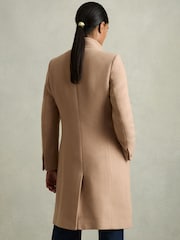 Reiss Light Camel Maude Petite Wool Blend Longline Double Breasted Coat - Image 6 of 8