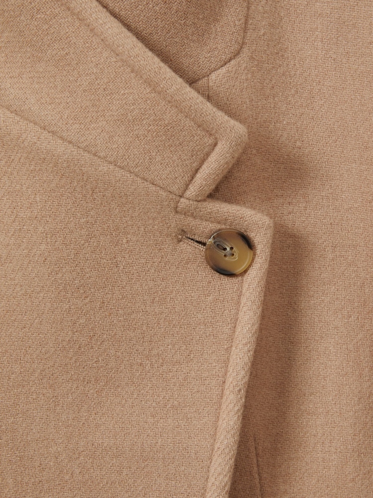 Reiss Light Camel Maude Petite Wool Blend Longline Double Breasted Coat - Image 8 of 8