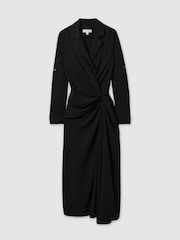 Reiss Black Whitney Wrap Front Twist Detail Midi Dress - Image 2 of 5