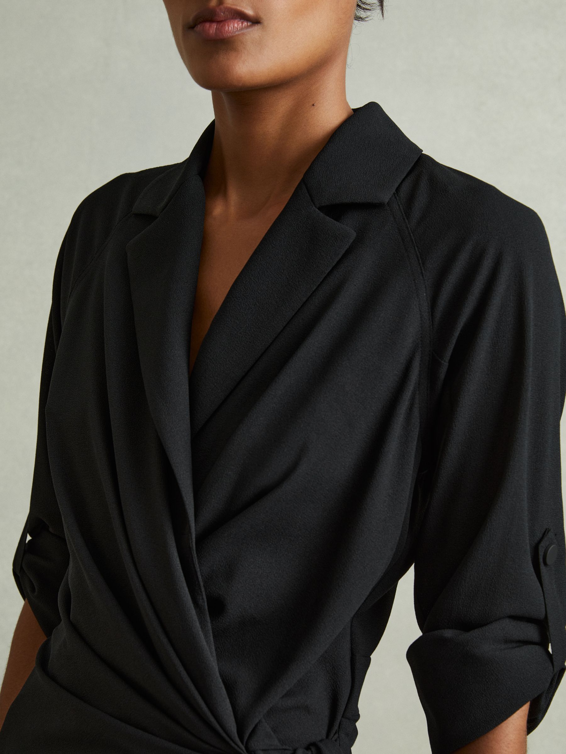 Buy Reiss Black Whitney Wrap Front Twist Detail Midi Dress