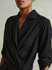 Reiss Black Whitney Wrap Front Twist Detail Midi Dress - Image 3 of 5