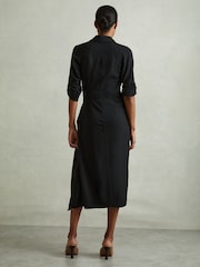 Reiss Black Whitney Wrap Front Twist Detail Midi Dress - Image 4 of 5