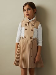 Reiss Camel Georgina 4-9 yrs Pleated Button-Front Dress - Image 3 of 4
