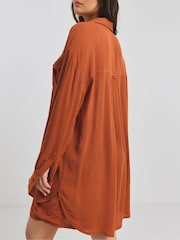 Simply Be Orange Oversized Crinkle Shirt - Image 2 of 4