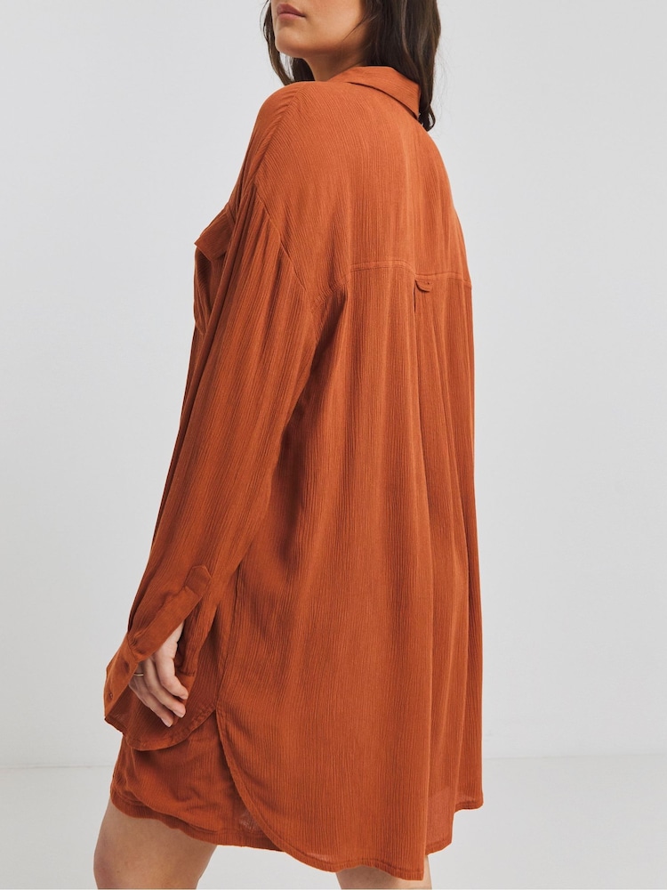 Simply Be Orange Oversized Crinkle Shirt - Image 2 of 4