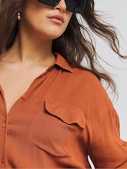 Simply Be Orange Oversized Crinkle Shirt - Image 4 of 4