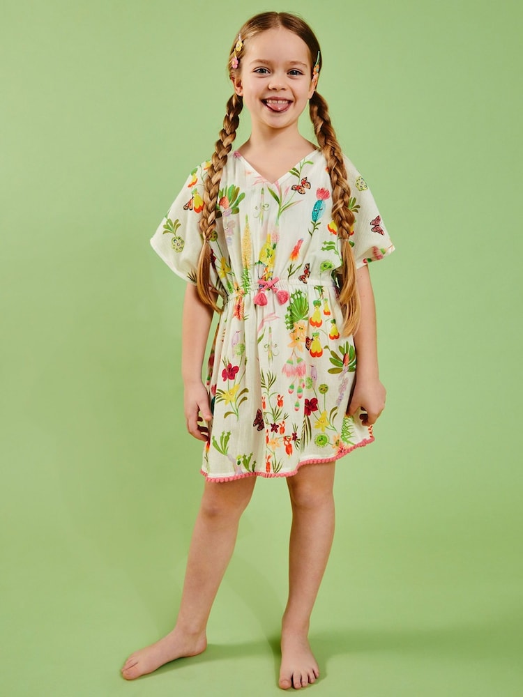 Angels By Accessorize Girls Floral Print 100% Cotton Kaftan - صورة 1 من 1 Angels By Accessorize Girls Floral Print 100% Cotton Kaftan - صورة 1 من 1