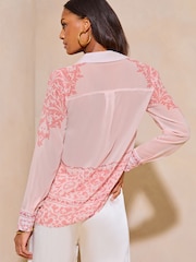 Lipsy Pink Chiffon Long Sleeve Button Through Blouse - Image 2 of 4