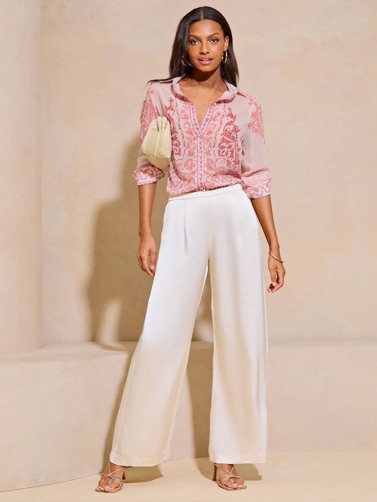 Lipsy Pink Chiffon Long Sleeve Button Through Blouse - Image 3 of 4