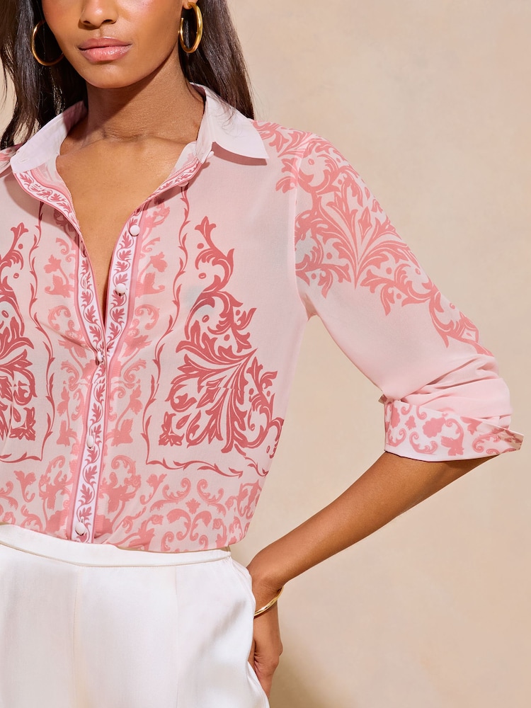 Lipsy Pink Chiffon Long Sleeve Button Through Blouse - Image 4 of 4 Lipsy Pink Chiffon Long Sleeve Button Through Blouse - Image 4 of 4