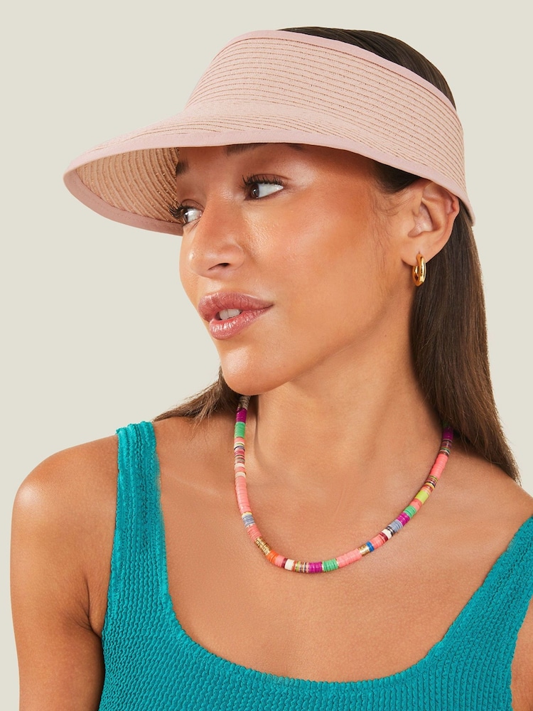Accessorize Pink Straw Visor Hat - Image 3 of 3