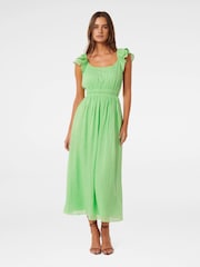 Forever New Green Tonya Flutter Sleeves Dress - Image 1 of 4