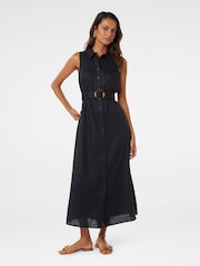 Forever New Blue Pure Linen Gabbie Petite Button Midi Dress - Image 1 of 4