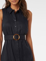 Forever New Blue Pure Linen Gabbie Petite Button Midi Dress - Image 2 of 4