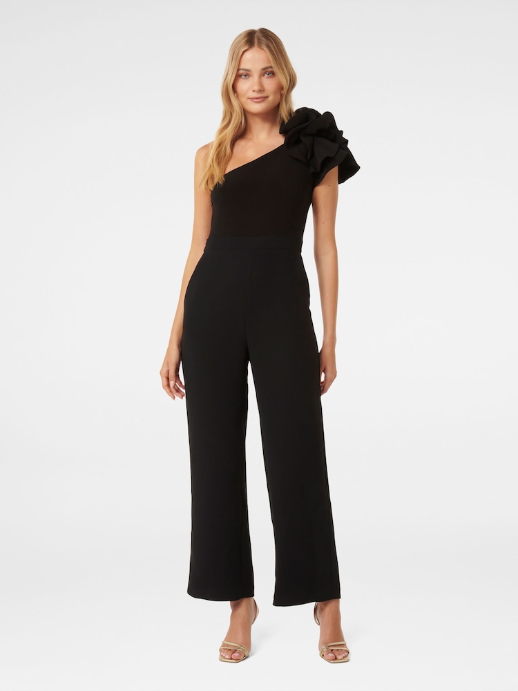 Forever New Black Celeste One Shoulder Ruffle Jumpsuit - Image 1 of 4