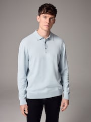 Blue Light Slim Fit Knitted Long Sleeve Polo Shirt - Image 1 of 6