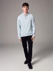 Blue Light Slim Fit Knitted Long Sleeve Polo Shirt - Image 2 of 6