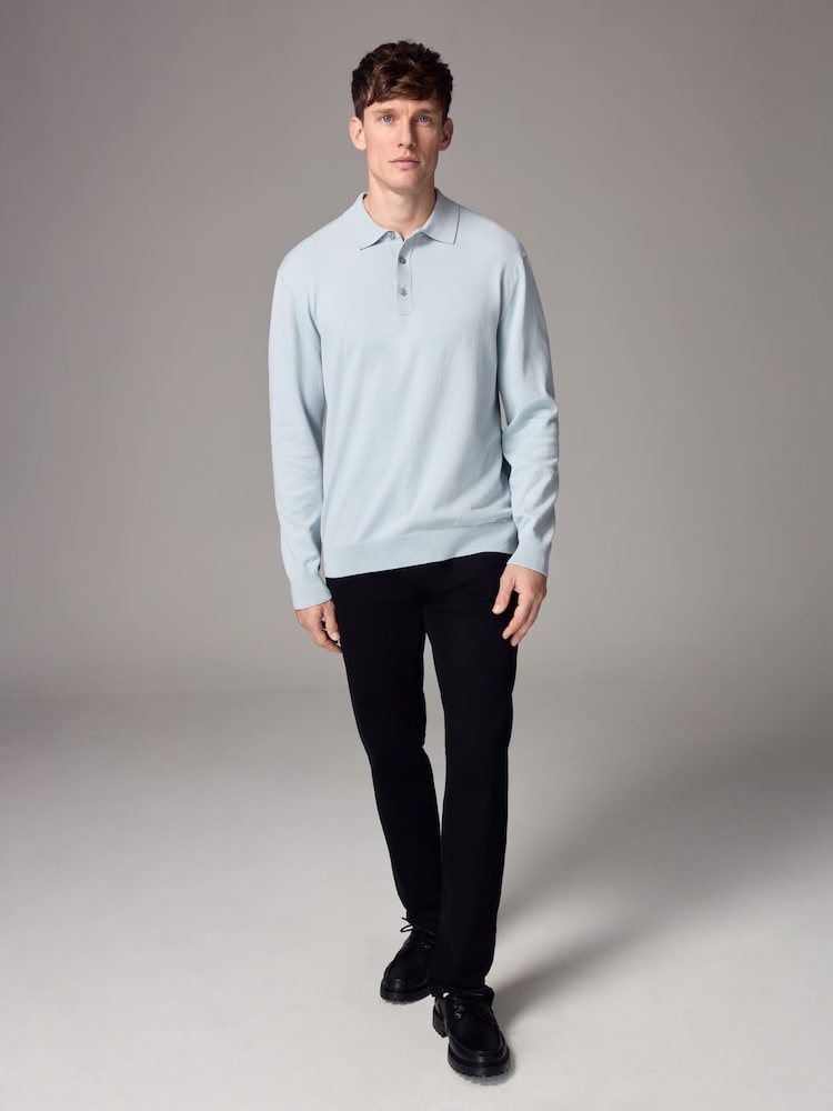 Blue Light Slim Fit Knitted Long Sleeve Polo Shirt - Image 2 of 6
