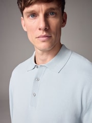 Blue Light Slim Fit Knitted Long Sleeve Polo Shirt - Image 4 of 6
