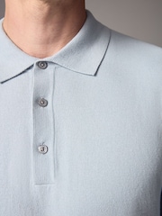 Blue Light Slim Fit Knitted Long Sleeve Polo Shirt - Image 5 of 6