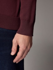 Red/Brown Slim Fit Knitted Long Sleeve Polo Shirt - Image 4 of 5