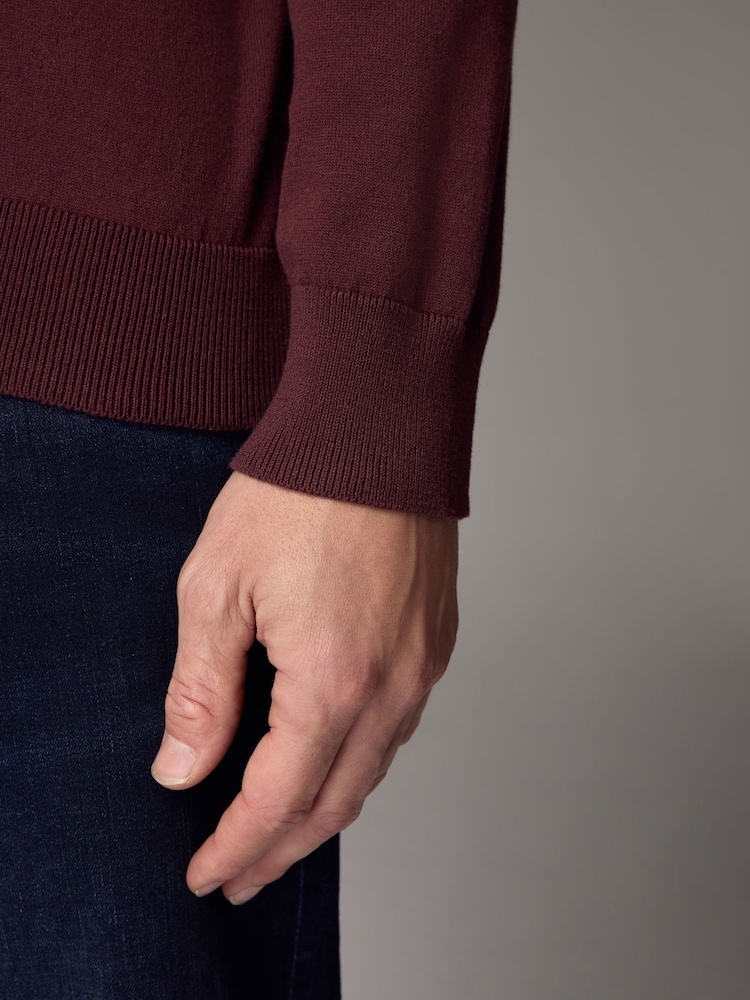 Red/Brown Slim Fit Knitted Long Sleeve Polo Shirt - Image 4 of 5