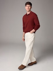 Red Rust Slim Fit Knitted Long Sleeve Polo Shirt - Image 2 of 5