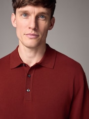 Red Rust Slim Fit Knitted Long Sleeve Polo Shirt - Image 4 of 5