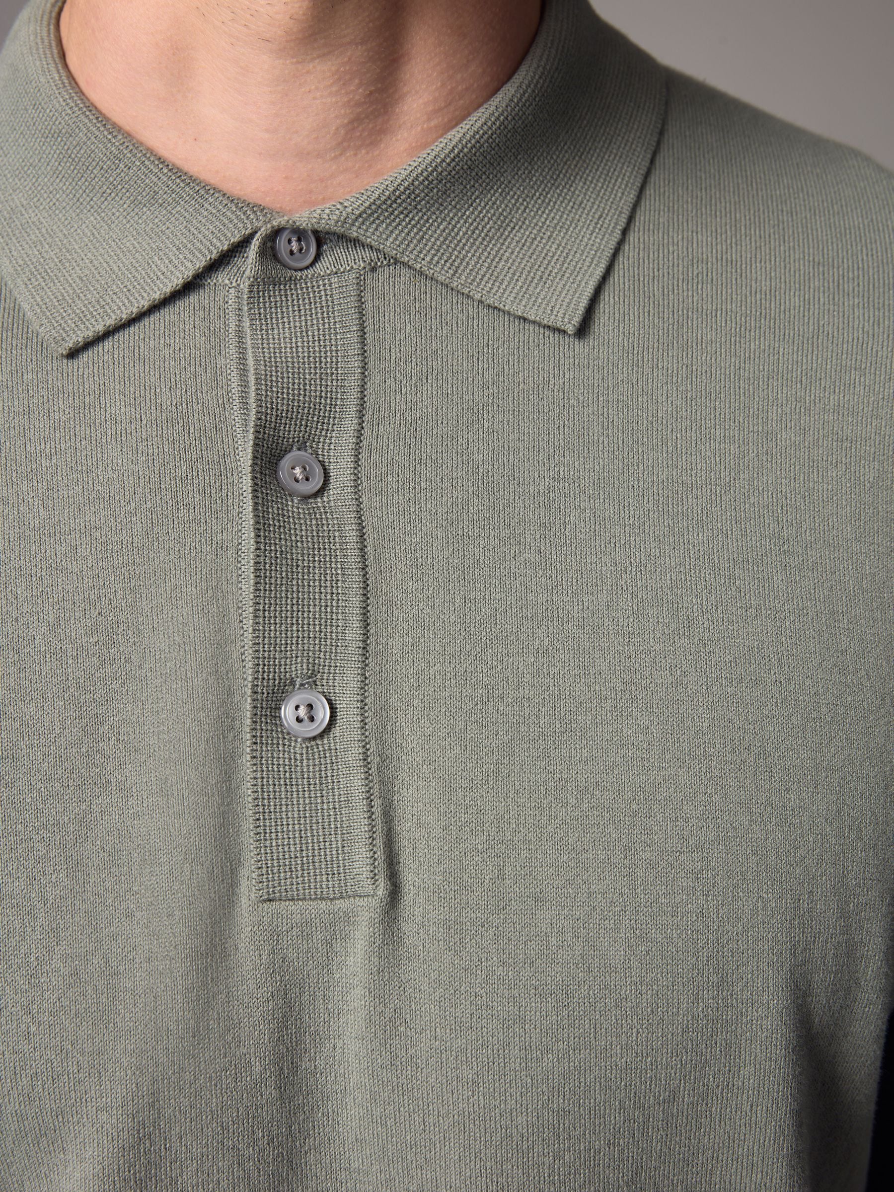 Buy Green Sage Slim Fit Knitted Long Sleeve Polo Shirt from Buy Green Sage Slim Fit Knitted Long Sleeve Polo Shirt from