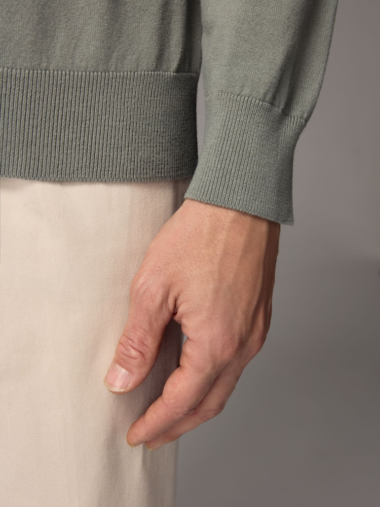 Green Sage Slim Fit Knitted Long Sleeve Polo Shirt - Image 6 of 6