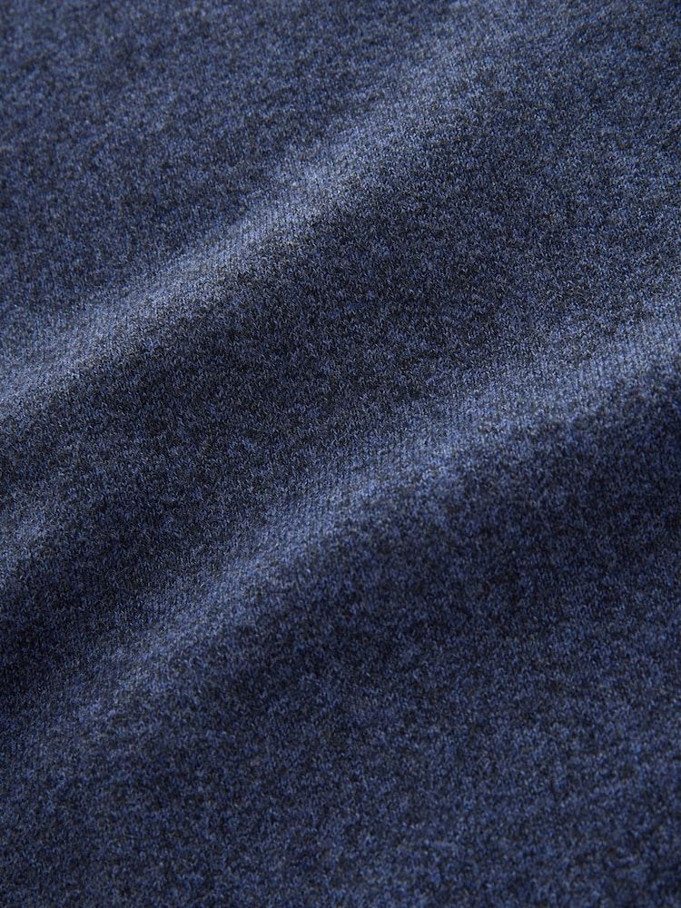 Navy Blue Marl Slim Fit Knitted Long Sleeve Polo Shirt - Image 7 of 8