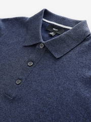 Navy Blue Marl Slim Fit Knitted Long Sleeve Polo Shirt - Image 8 of 8