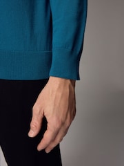 Blue Teal Slim Fit Knitted Long Sleeve Polo Shirt - Image 5 of 6