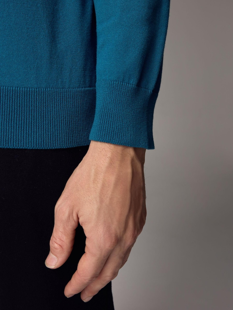 Blue Teal Slim Fit Knitted Long Sleeve Polo Shirt - Image 6 of 6