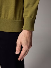 Green Olive Slim Fit Knitted Long Sleeve Polo Shirt - Image 6 of 6