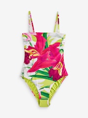 Lime Green/Pink Floral - Kew Collection Maillot de bain bandeau avec contrôle du ventre - Image 5 of 5