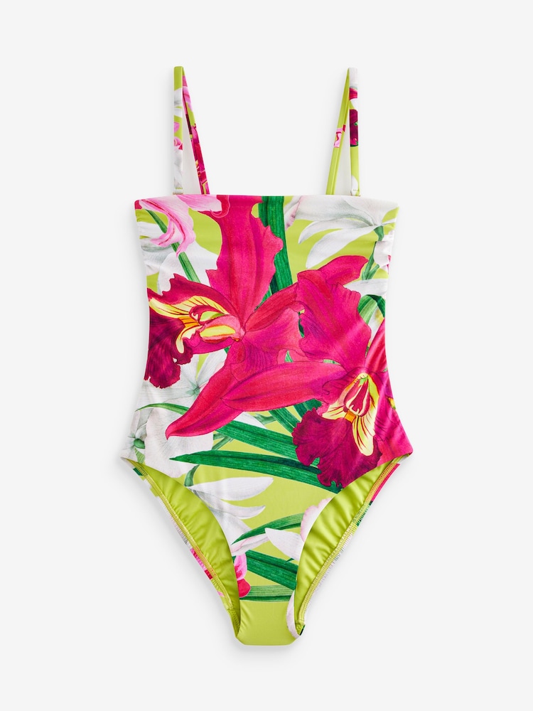 Lime Green/Pink Floral - Kew Collection Maillot de bain bandeau avec contrôle du ventre - Image 5 of 5
